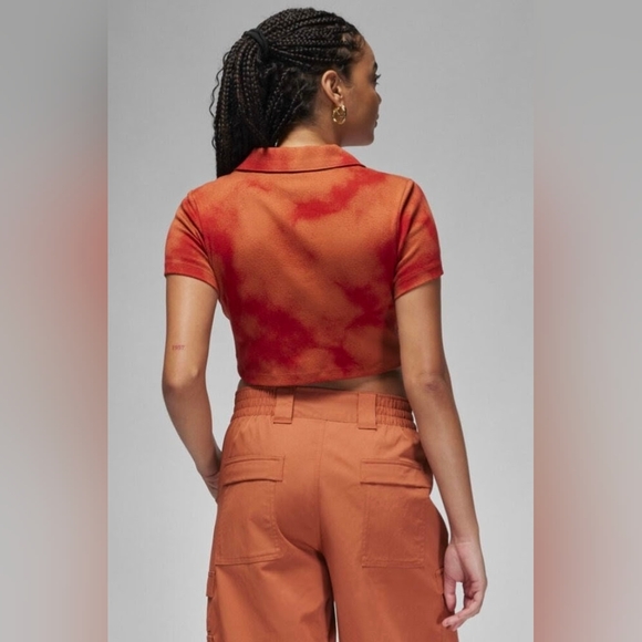 Jordan Women's Dusty Peach Short Sleeve Button Down Crop Top (New w/Tags!) - Picture 3 of 5